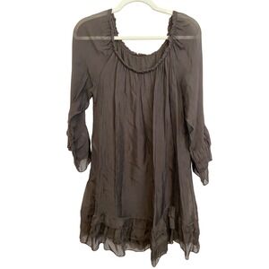 Meo Meli Italian Silk‎ Viscose Ruffle Dress Square Neck